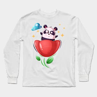 Panda with Flower Long Sleeve T-Shirt